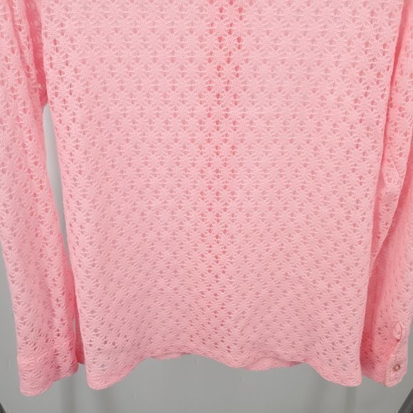 VTG 60s/70s Pink Open-Knit Button Shirt W/Dagger Collar  M/L Halloween Disco Mod - Picture 11 of 15